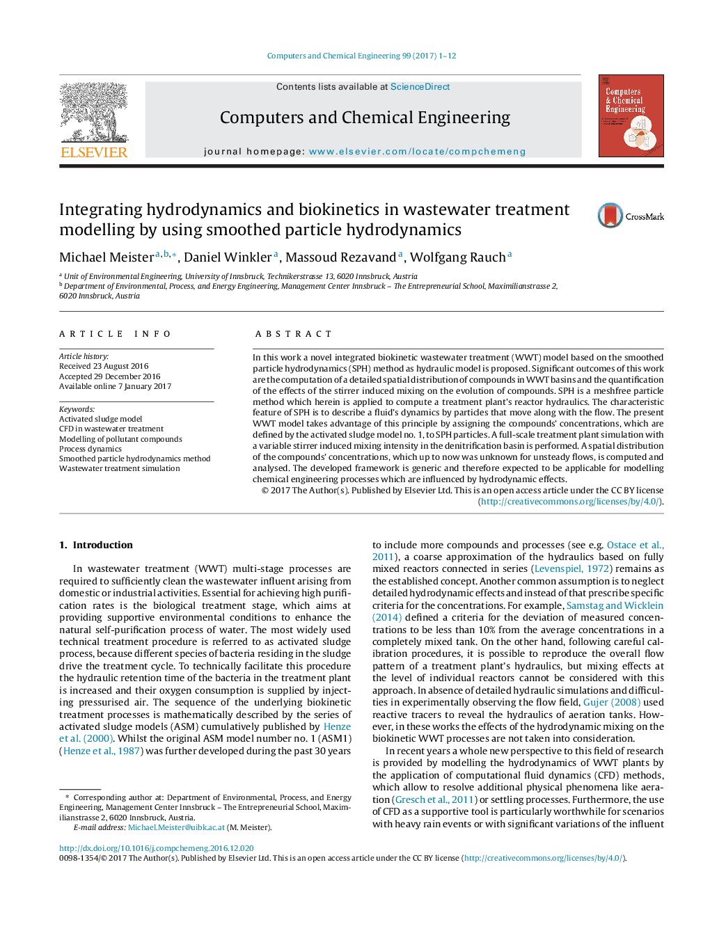 Integrating hydrodynamics and biokinetics in wastewater treatment modelling by using smoothed particle hydrodynamics