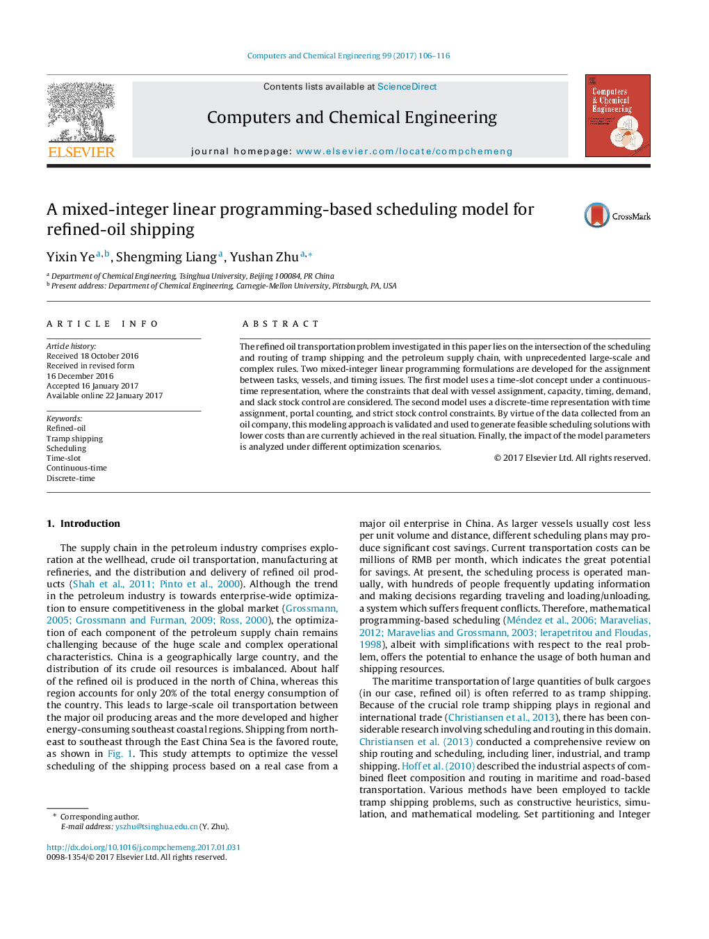 A mixed-integer linear programming-based scheduling model for refined-oil shipping