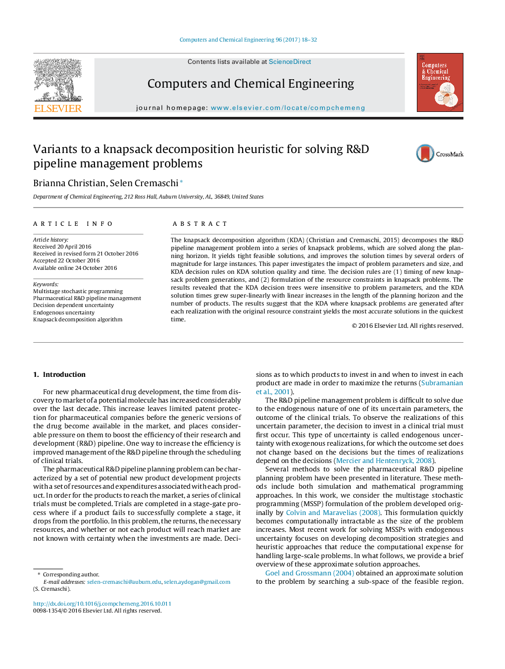 Variants to a knapsack decomposition heuristic for solving R&D pipeline management problems