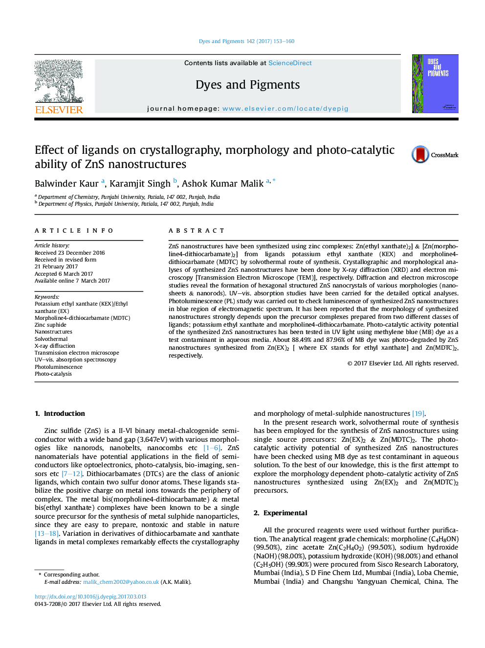 Effect of ligands on crystallography, morphology and photo-catalytic ability of ZnS nanostructures