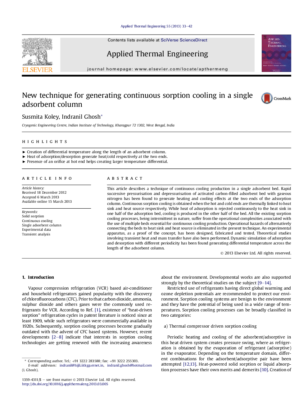 New technique for generating continuous sorption cooling in a single adsorbent column