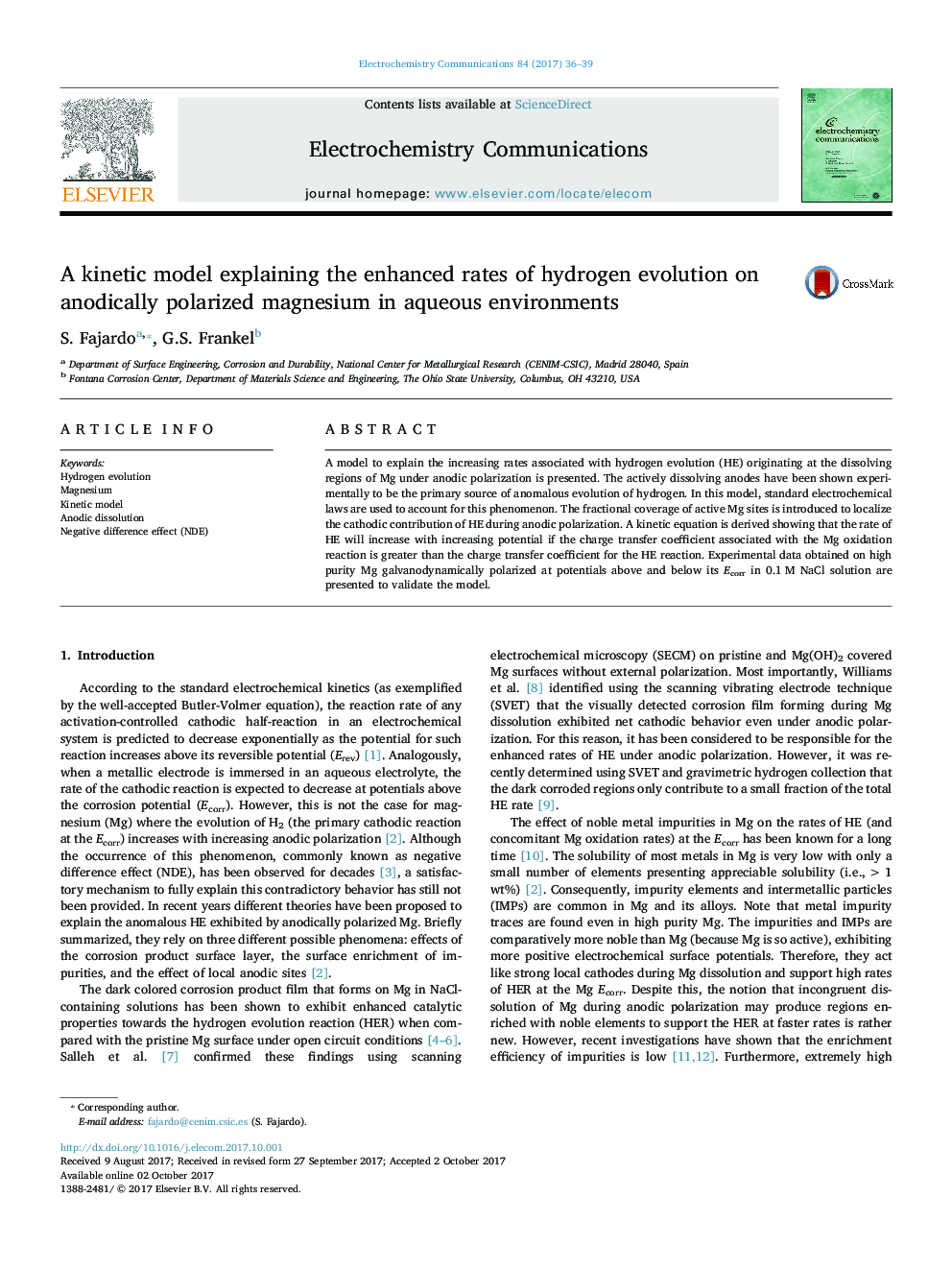 A kinetic model explaining the enhanced rates of hydrogen evolution on anodically polarized magnesium in aqueous environments