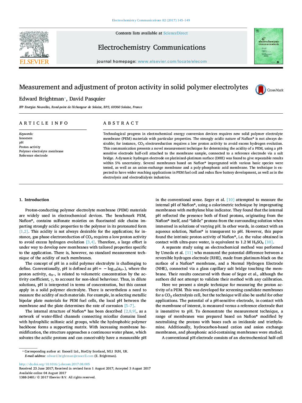 Measurement and adjustment of proton activity in solid polymer electrolytes