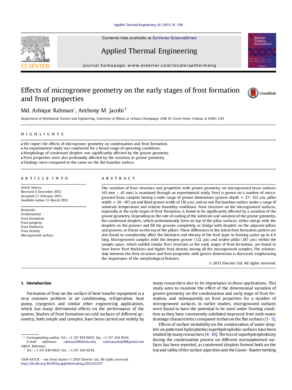 Effects of microgroove geometry on the early stages of frost formation and frost properties