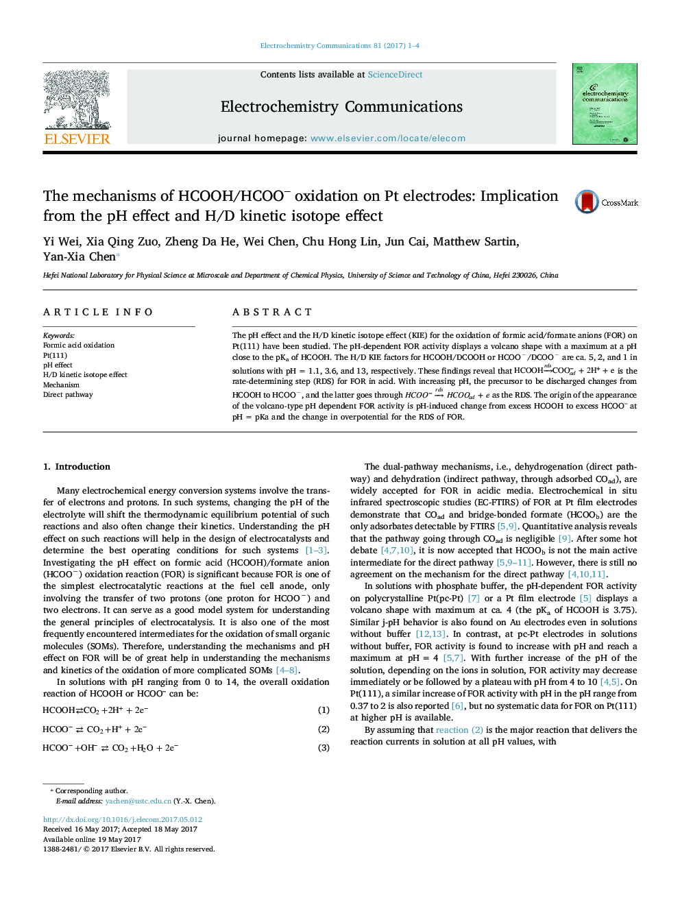 The mechanisms of HCOOH/HCOO- oxidation on Pt electrodes: Implication from the pH effect and H/D kinetic isotope effect