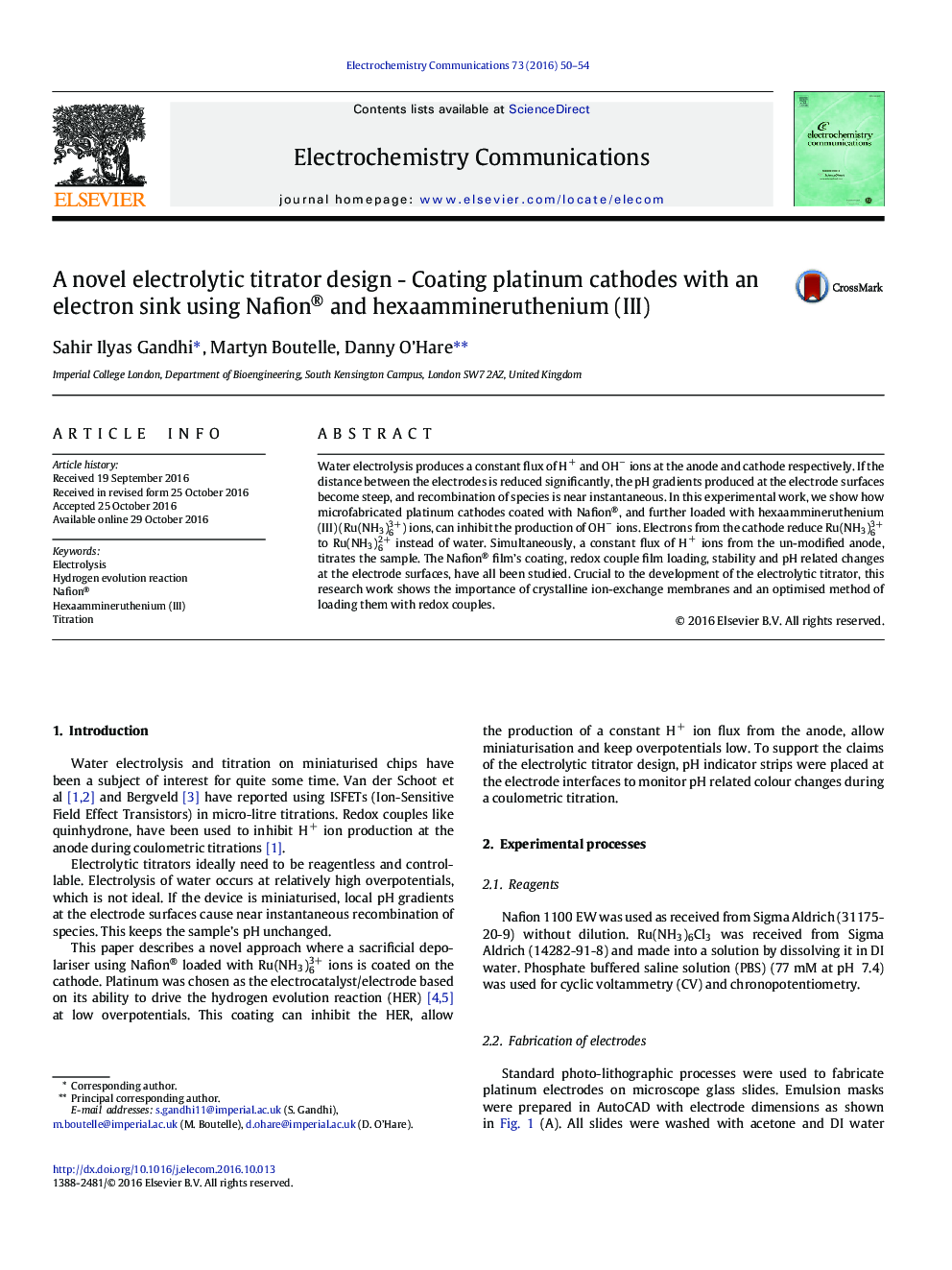 A novel electrolytic titrator design - Coating platinum cathodes with an electron sink using Nafion® and hexaammineruthenium (III)