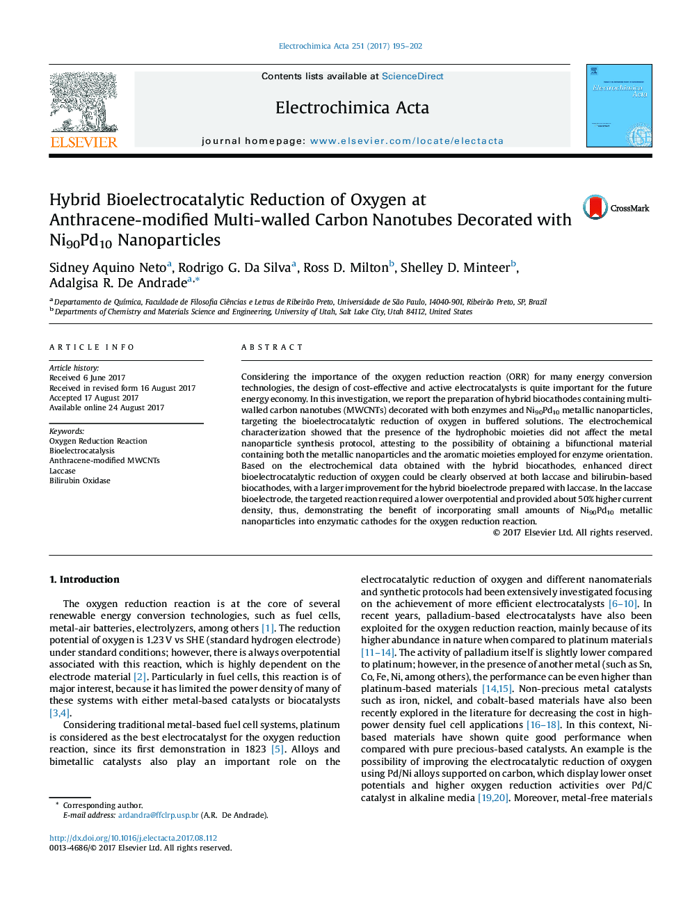 Hybrid Bioelectrocatalytic Reduction of Oxygen at Anthracene-modified Multi-walled Carbon Nanotubes Decorated with Ni90Pd10 Nanoparticles