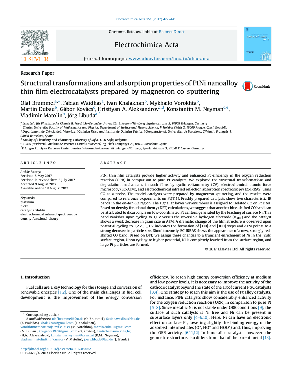 Structural transformations and adsorption properties of PtNi nanoalloy thin film electrocatalysts prepared by magnetron co-sputtering