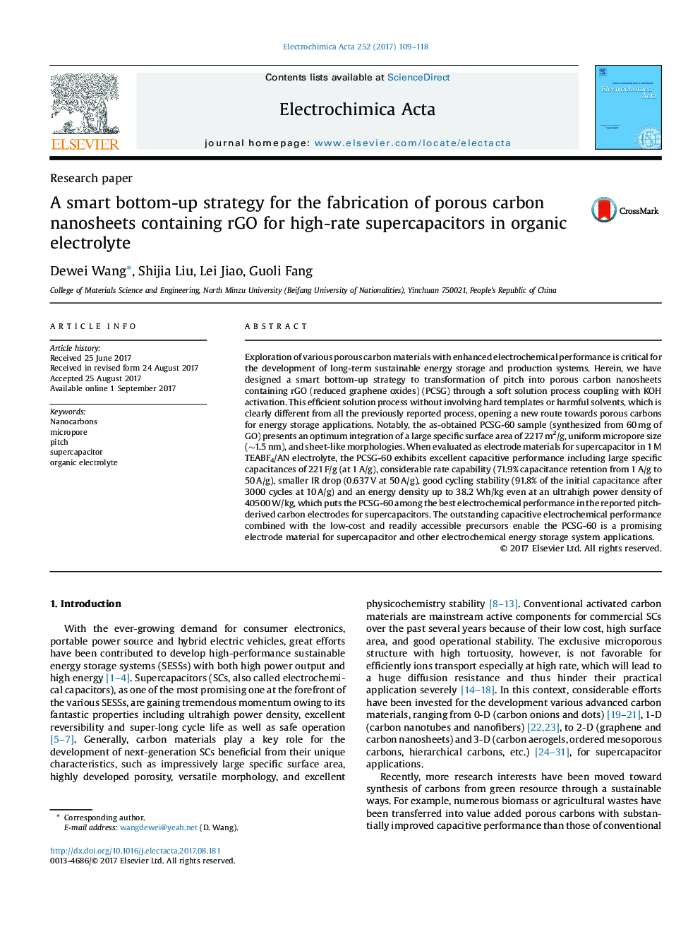 A smart bottom-up strategy for the fabrication of porous carbon nanosheets containing rGO for high-rate supercapacitors in organic electrolyte