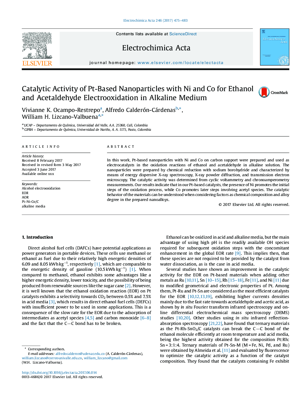 Catalytic Activity of Pt-Based Nanoparticles with Ni and Co for Ethanol and Acetaldehyde Electrooxidation in Alkaline Medium