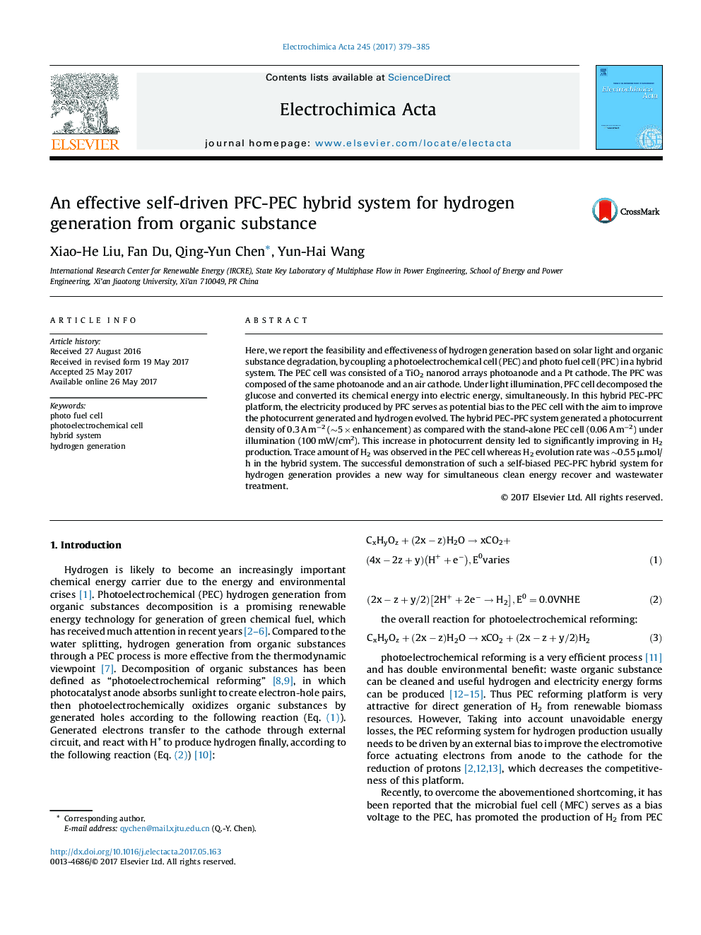 An effective self-driven PFC-PEC hybrid system for hydrogen generation from organic substance