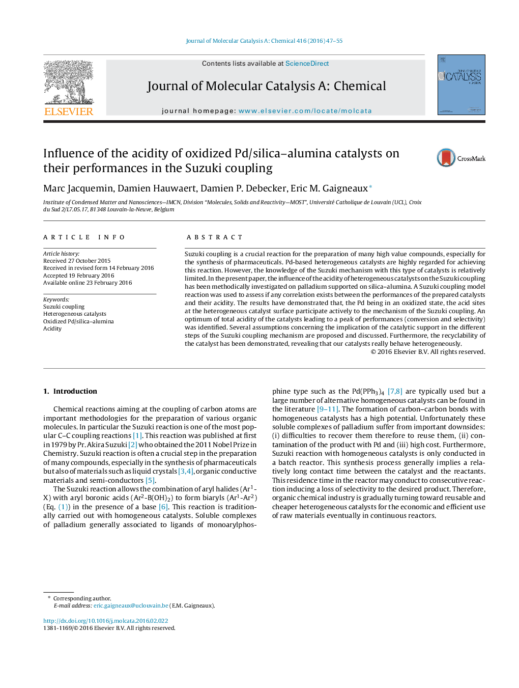 Influence of the acidity of oxidized Pd/silica–alumina catalysts on their performances in the Suzuki coupling