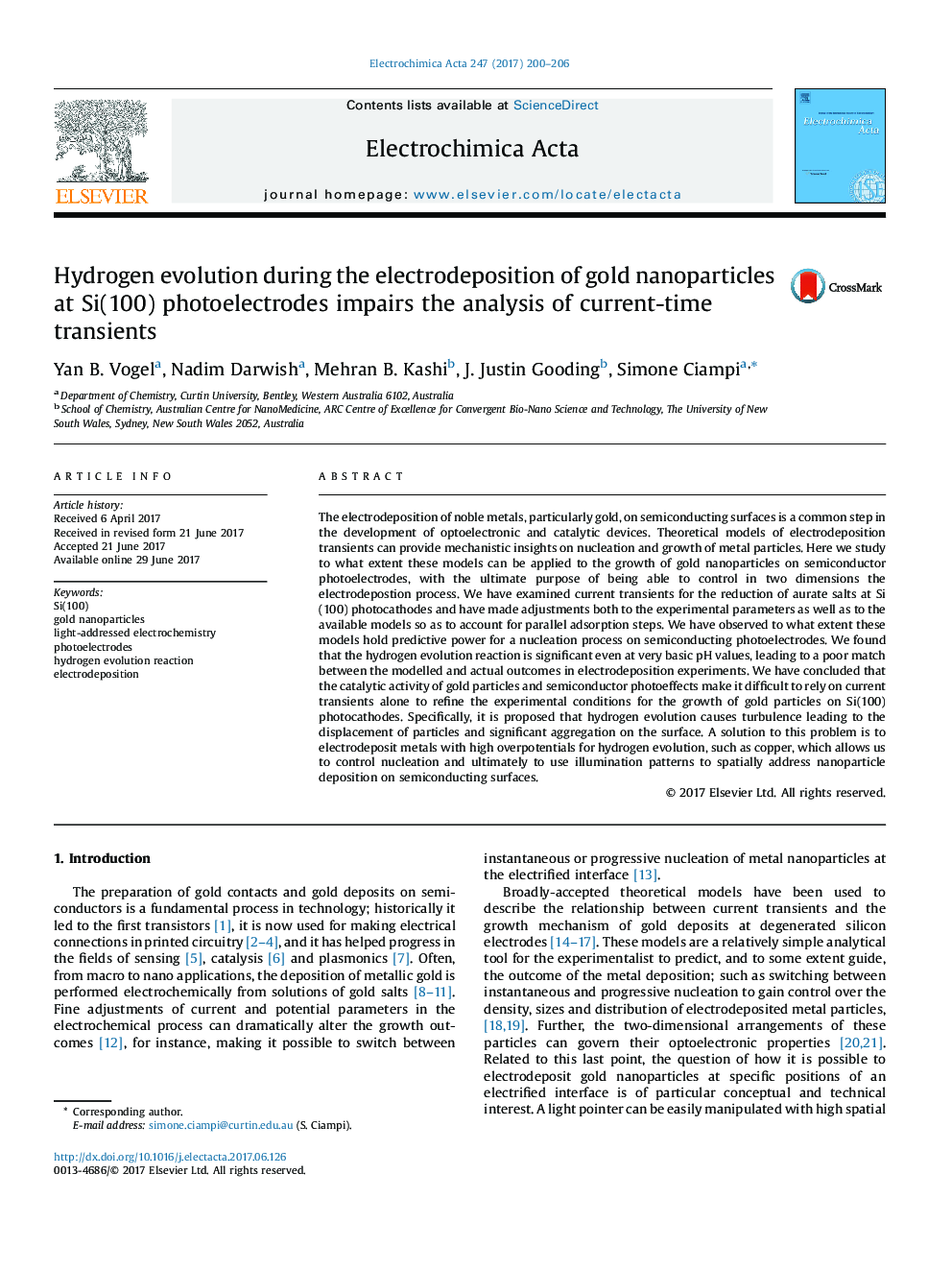 Hydrogen evolution during the electrodeposition of gold nanoparticles at Si(100) photoelectrodes impairs the analysis of current-time transients