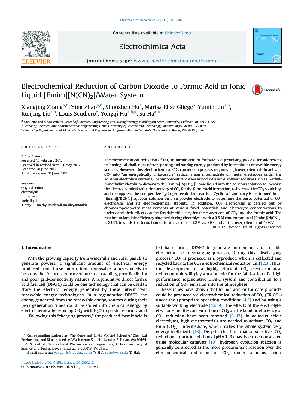 Electrochemical Reduction of Carbon Dioxide to Formic Acid in Ionic Liquid [Emim][N(CN)2]/Water System