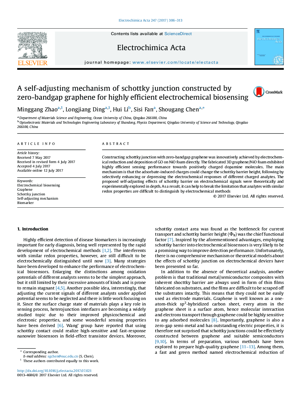 A self-adjusting mechanism of schottky junction constructed by zero-bandgap graphene for highly efficient electrochemical biosensing