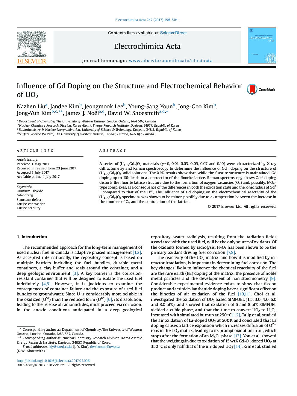 Influence of Gd Doping on the Structure and Electrochemical Behavior of UO2