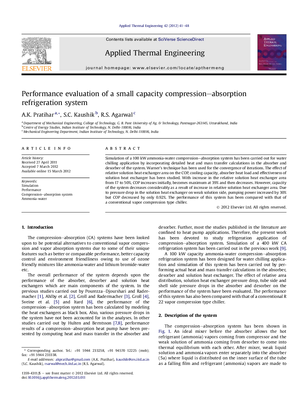 Performance evaluation of a small capacity compression–absorption refrigeration system