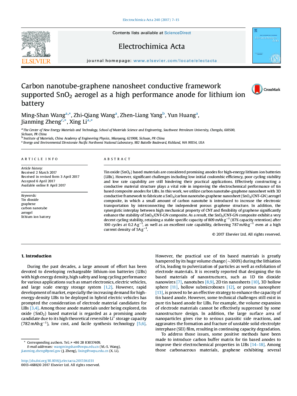 Carbon nanotube-graphene nanosheet conductive framework supported SnO2 aerogel as a high performance anode for lithium ion battery