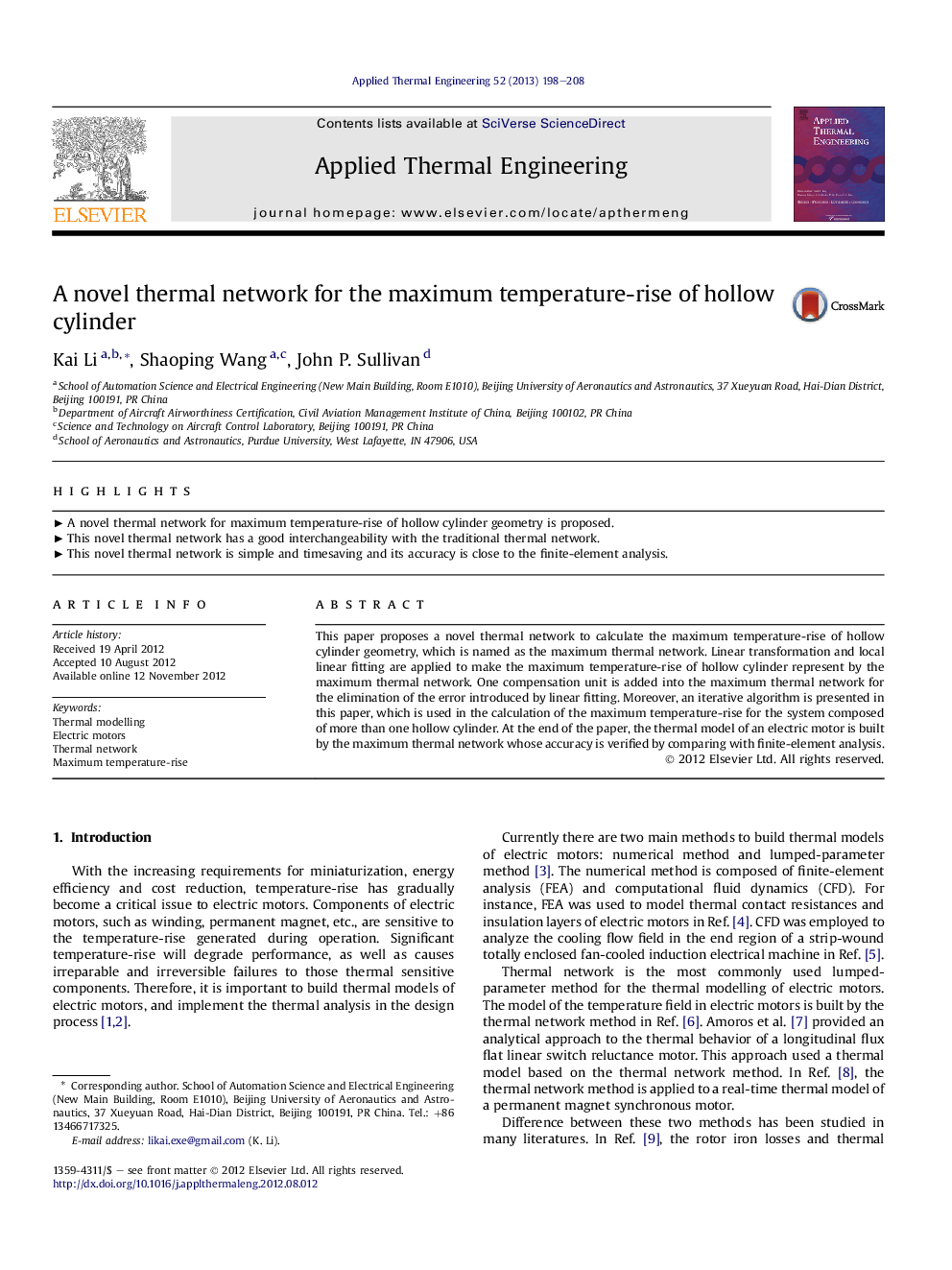 A novel thermal network for the maximum temperature-rise of hollow cylinder