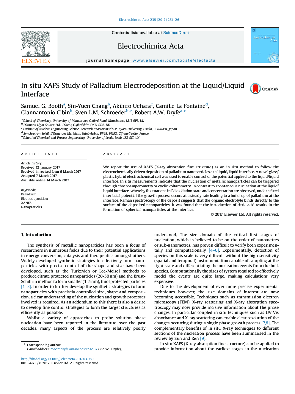 In situ XAFS Study of Palladium Electrodeposition at the Liquid/Liquid Interface