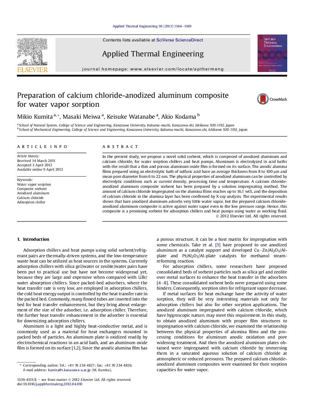 Preparation of calcium chloride-anodized aluminum composite for water vapor sorption