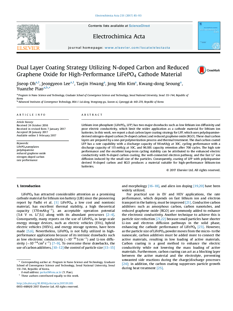 Dual Layer Coating Strategy Utilizing N-doped Carbon and Reduced Graphene Oxide for High-Performance LiFePO4 Cathode Material