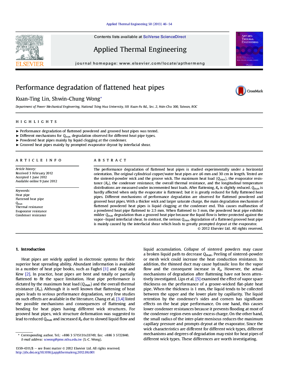 Performance degradation of flattened heat pipes