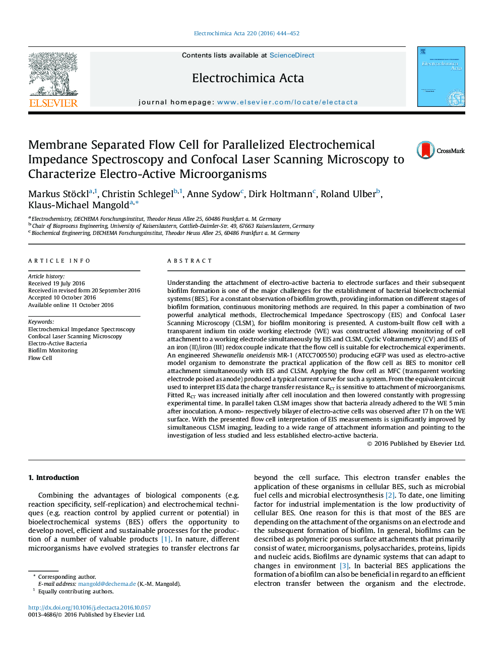 Membrane Separated Flow Cell for Parallelized Electrochemical Impedance Spectroscopy and Confocal Laser Scanning Microscopy to Characterize Electro-Active Microorganisms