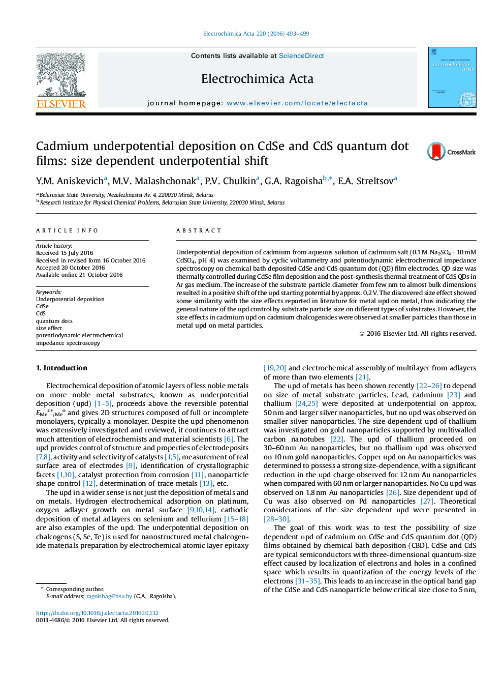 Cadmium underpotential deposition on CdSe and CdS quantum dot films: size dependent underpotential shift