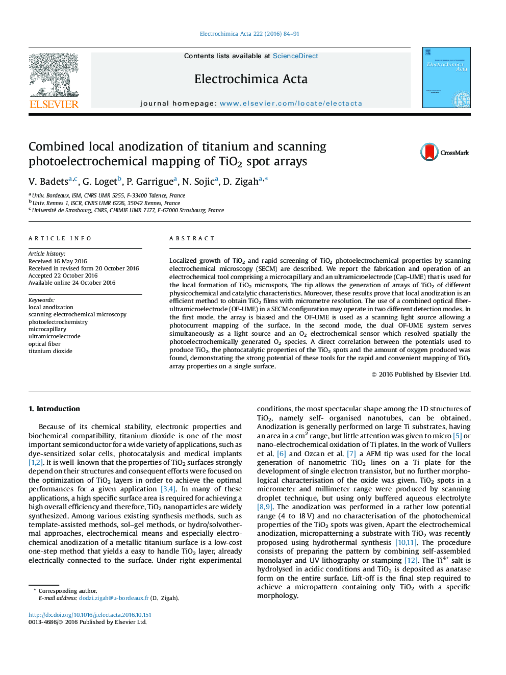 Combined local anodization of titanium and scanning photoelectrochemical mapping of TiO2 spot arrays