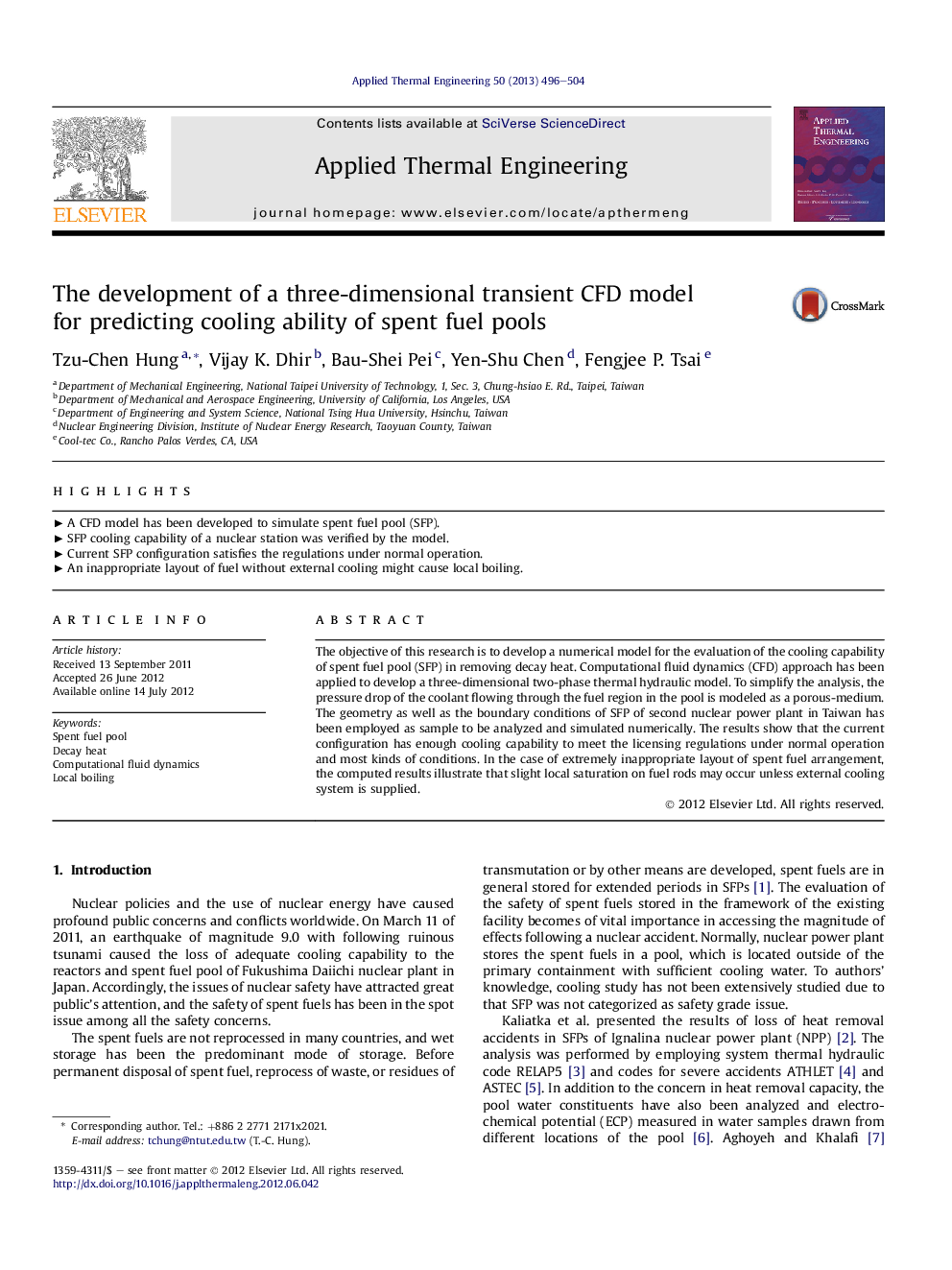 The development of a three-dimensional transient CFD model for predicting cooling ability of spent fuel pools