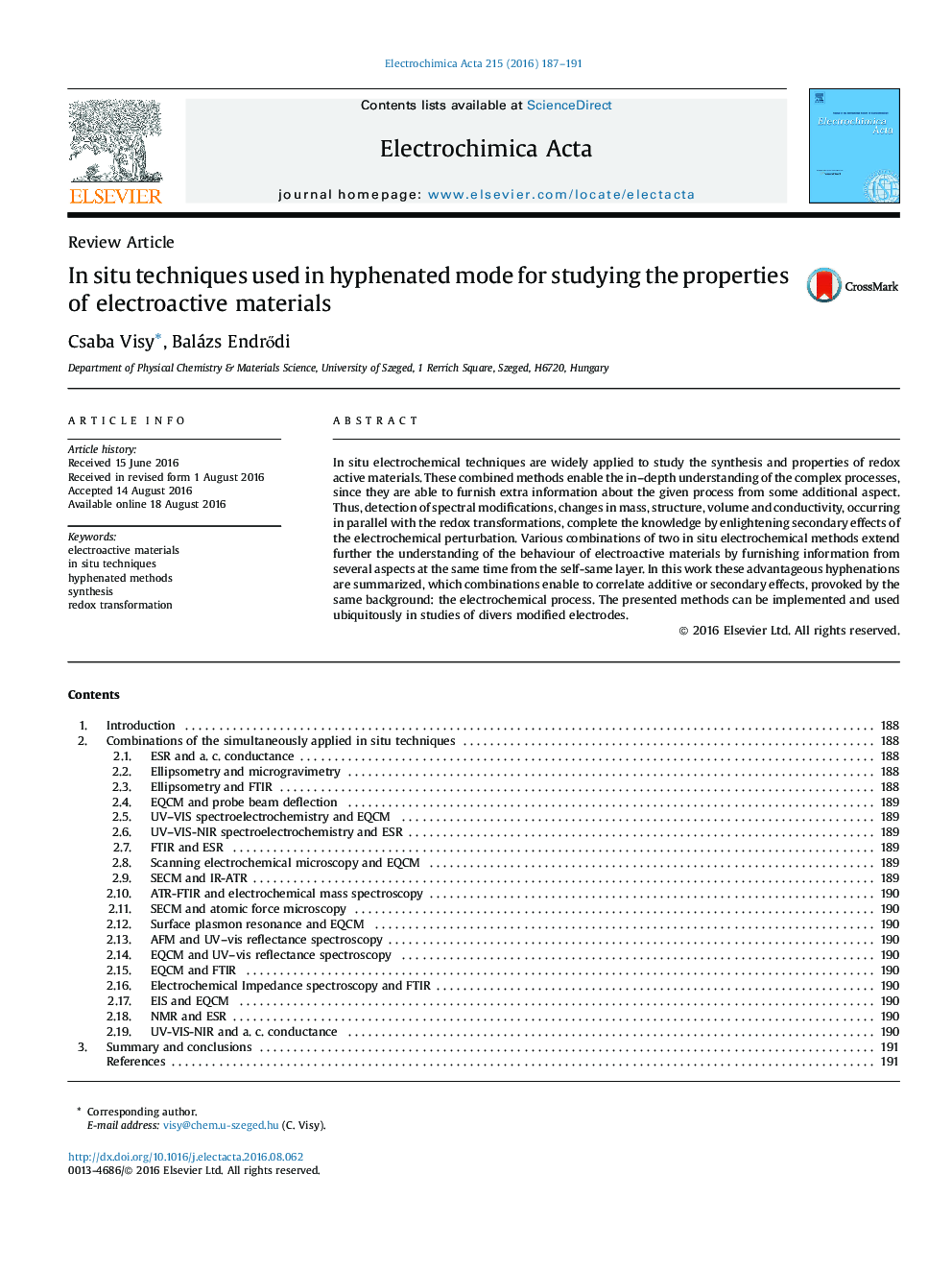 عکس صفحه اول مقاله: In situ techniques used in hyphenated mode for studying the properties of electroactive materials In situ techniques used in hyphenated mode for studying the properties of electroactive materials