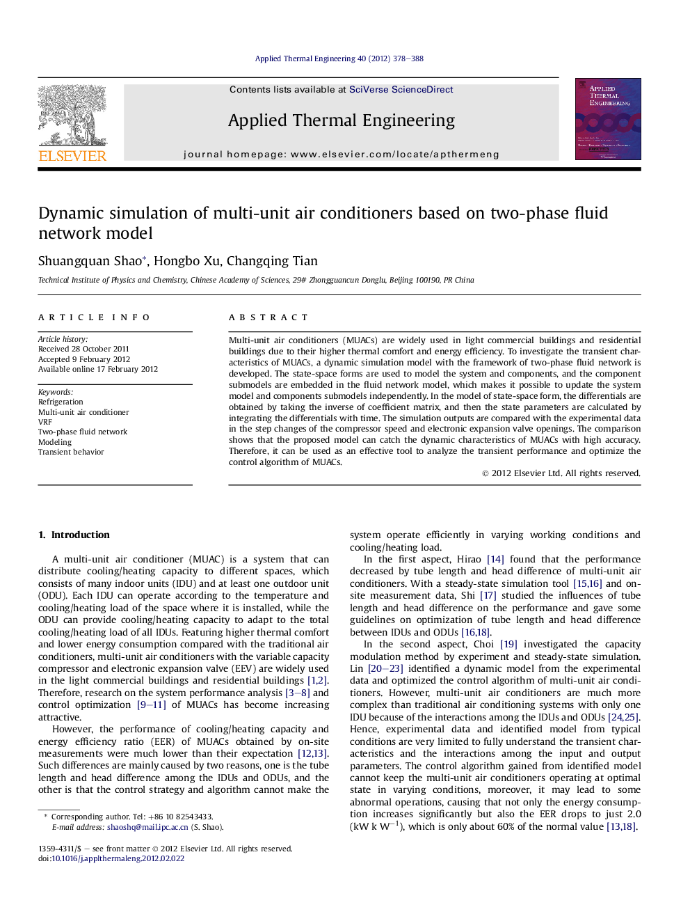 Dynamic simulation of multi-unit air conditioners based on two-phase fluid network model