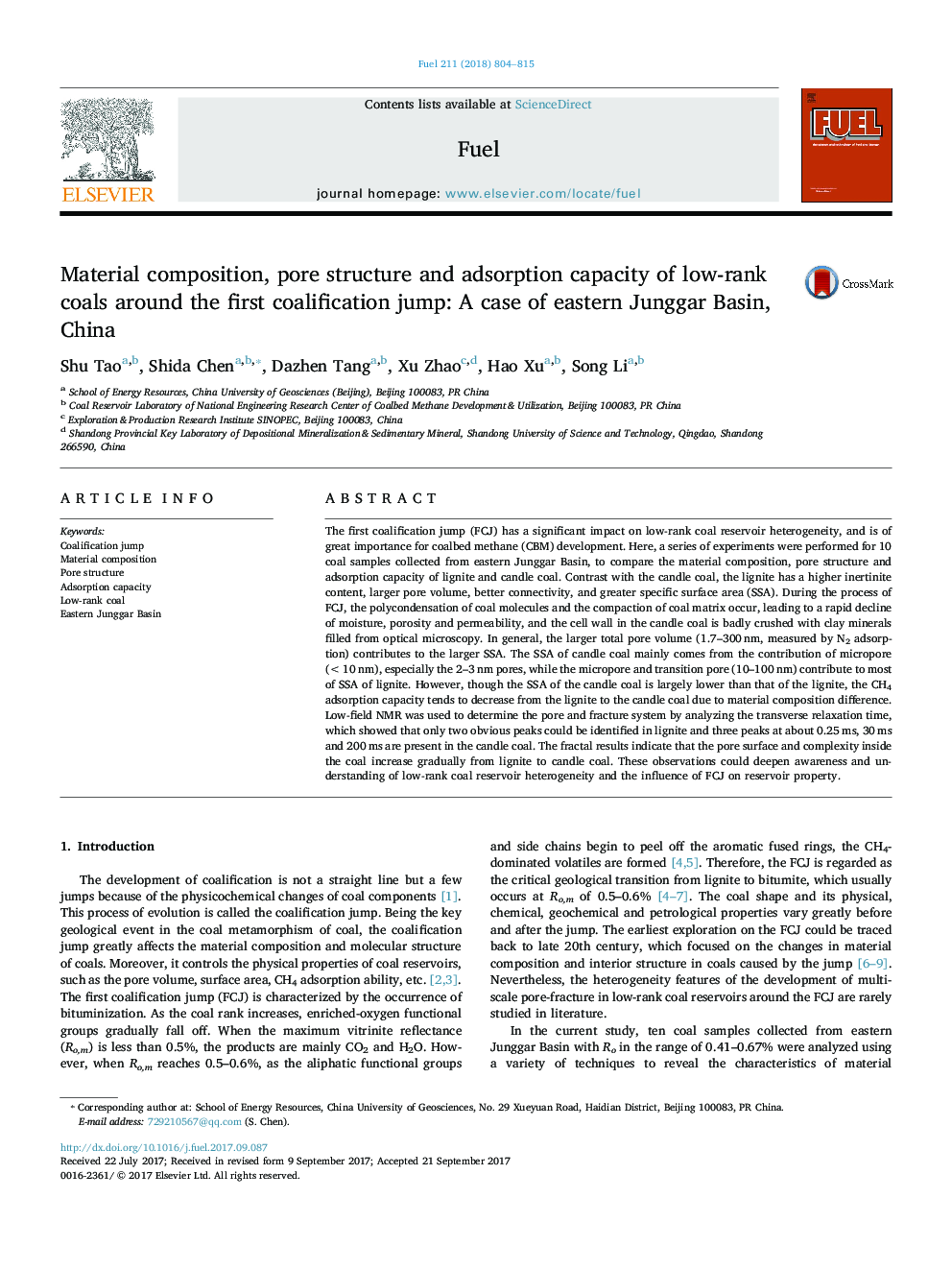 Material composition, pore structure and adsorption capacity of low-rank coals around the first coalification jump: A case of eastern Junggar Basin, China