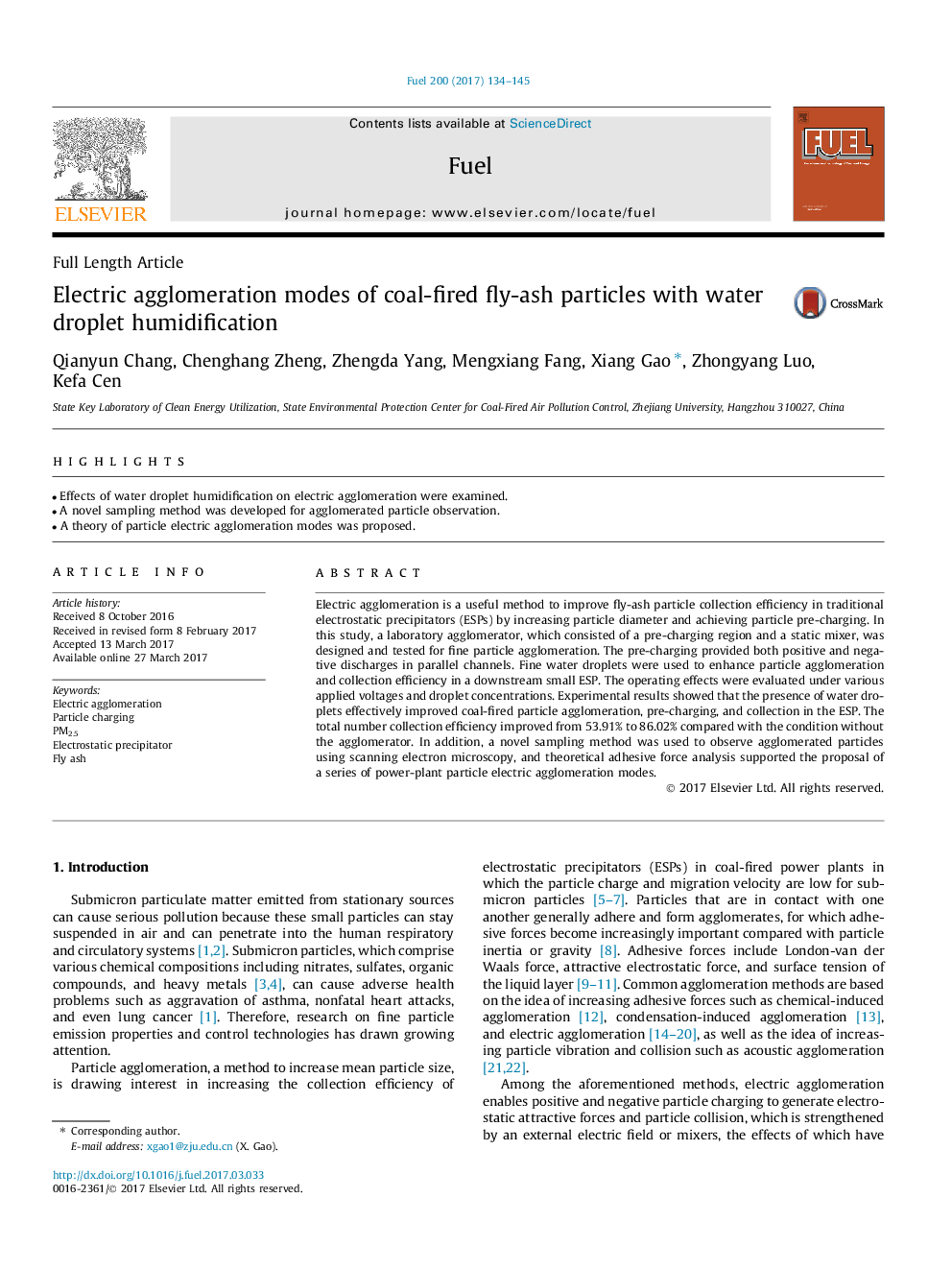 Electric agglomeration modes of coal-fired fly-ash particles with water droplet humidification