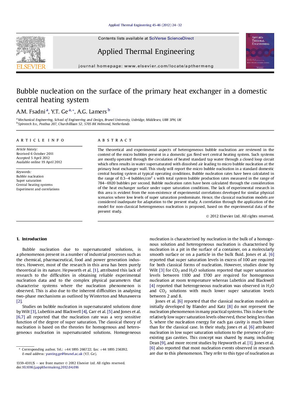 Bubble nucleation on the surface of the primary heat exchanger in a domestic central heating system