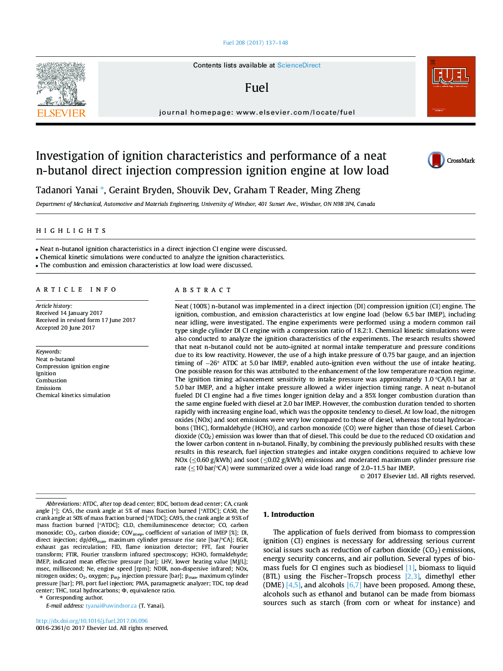 Investigation of ignition characteristics and performance of a neat n-butanol direct injection compression ignition engine at low load