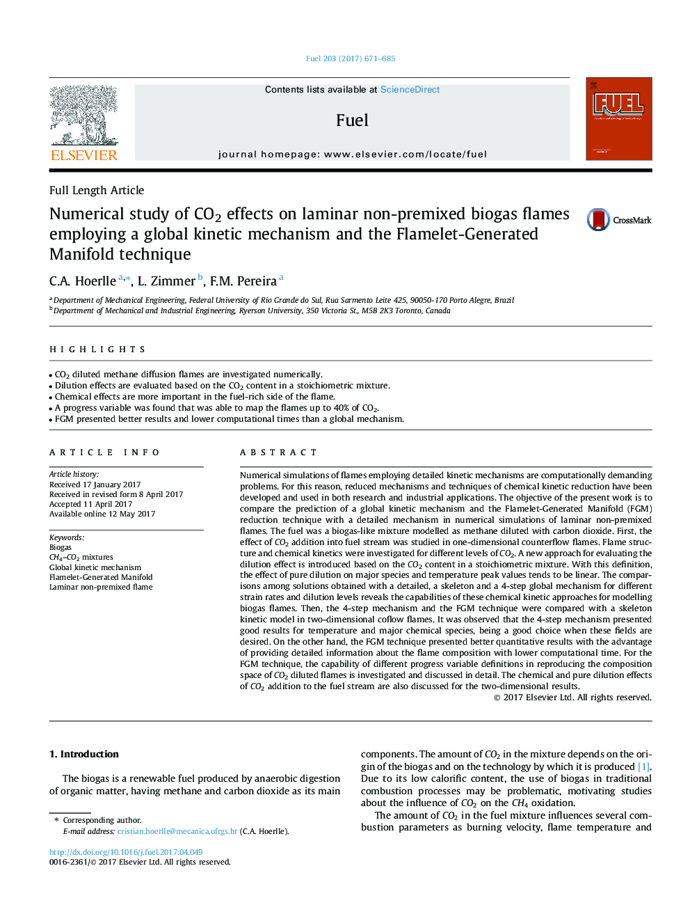 Numerical study of CO2 effects on laminar non-premixed biogas flames employing a global kinetic mechanism and the Flamelet-Generated Manifold technique