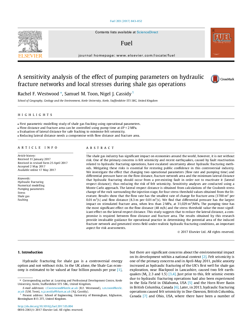 A sensitivity analysis of the effect of pumping parameters on hydraulic fracture networks and local stresses during shale gas operations