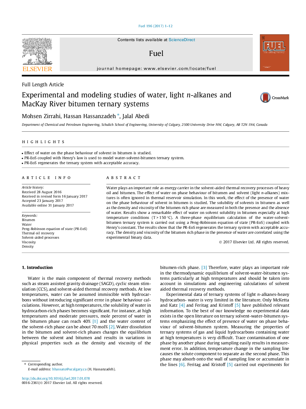 Experimental and modeling studies of water, light n-alkanes and MacKay River bitumen ternary systems