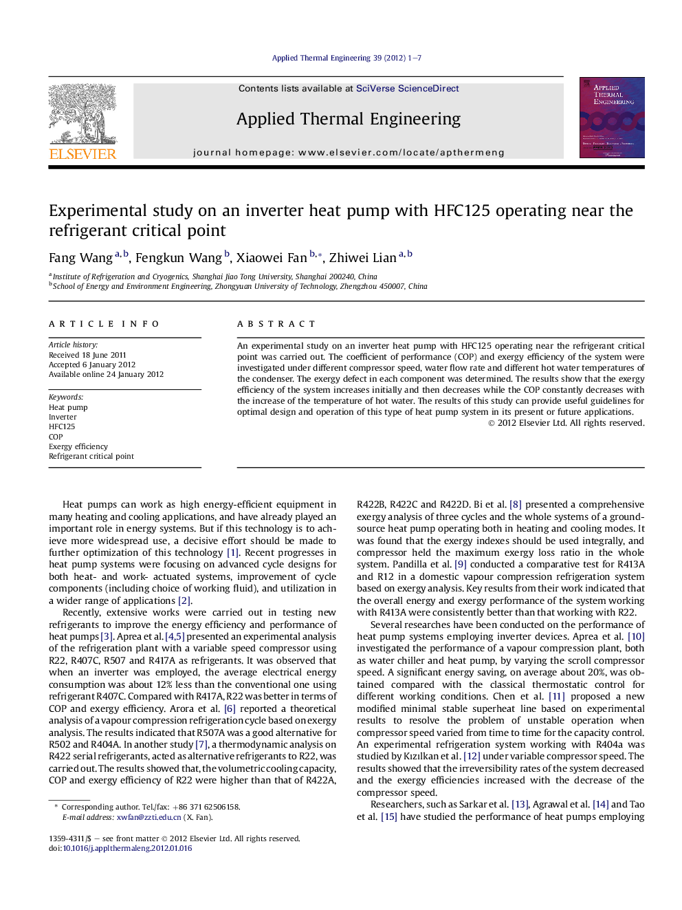 Experimental study on an inverter heat pump with HFC125 operating near the refrigerant critical point