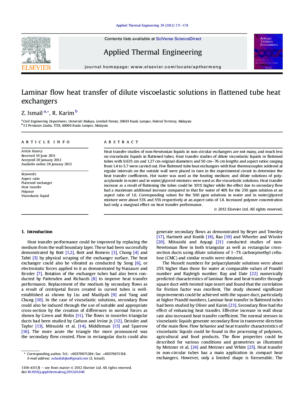 Laminar flow heat transfer of dilute viscoelastic solutions in flattened tube heat exchangers