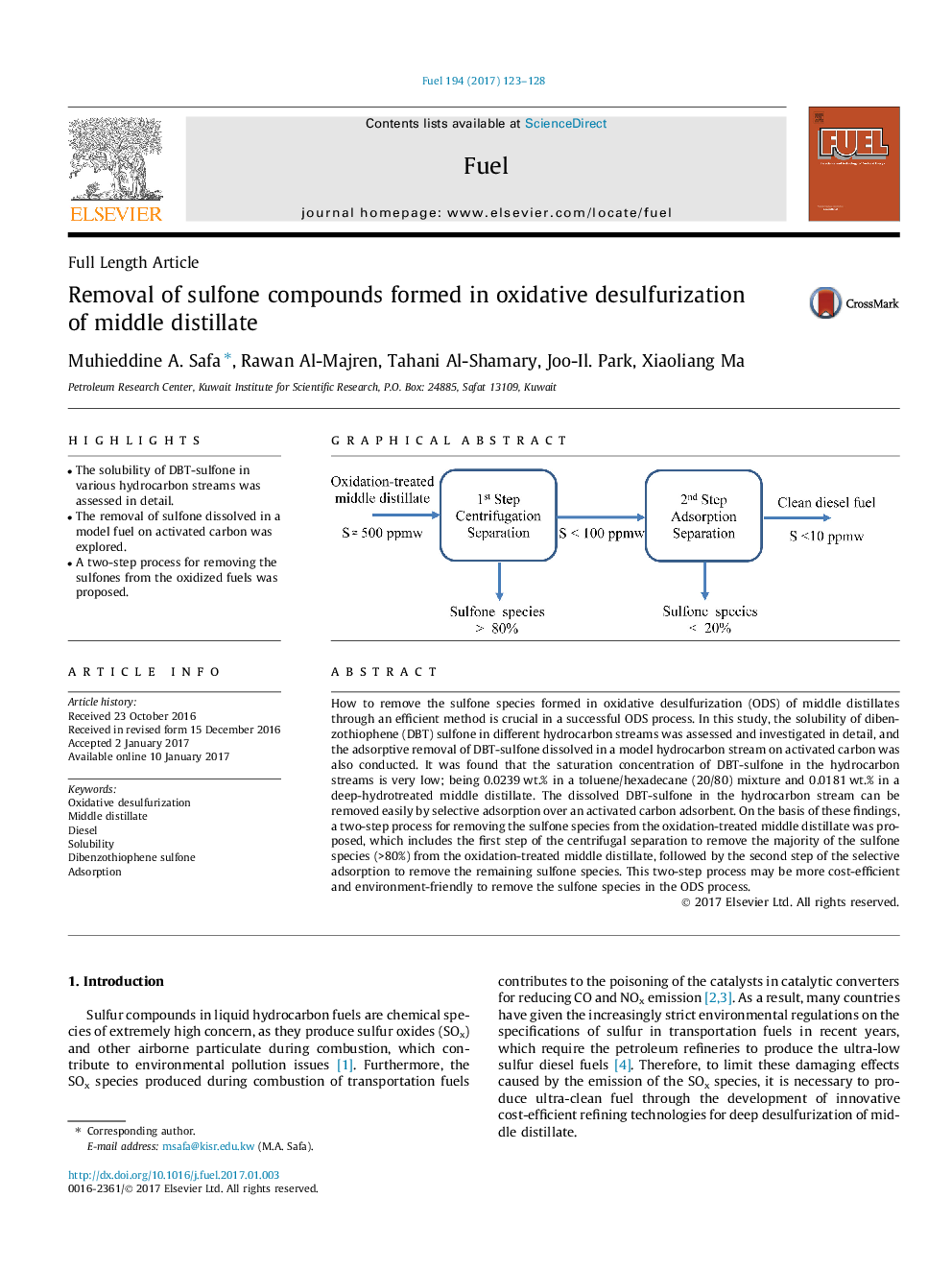 Removal of sulfone compounds formed in oxidative desulfurization of middle distillate