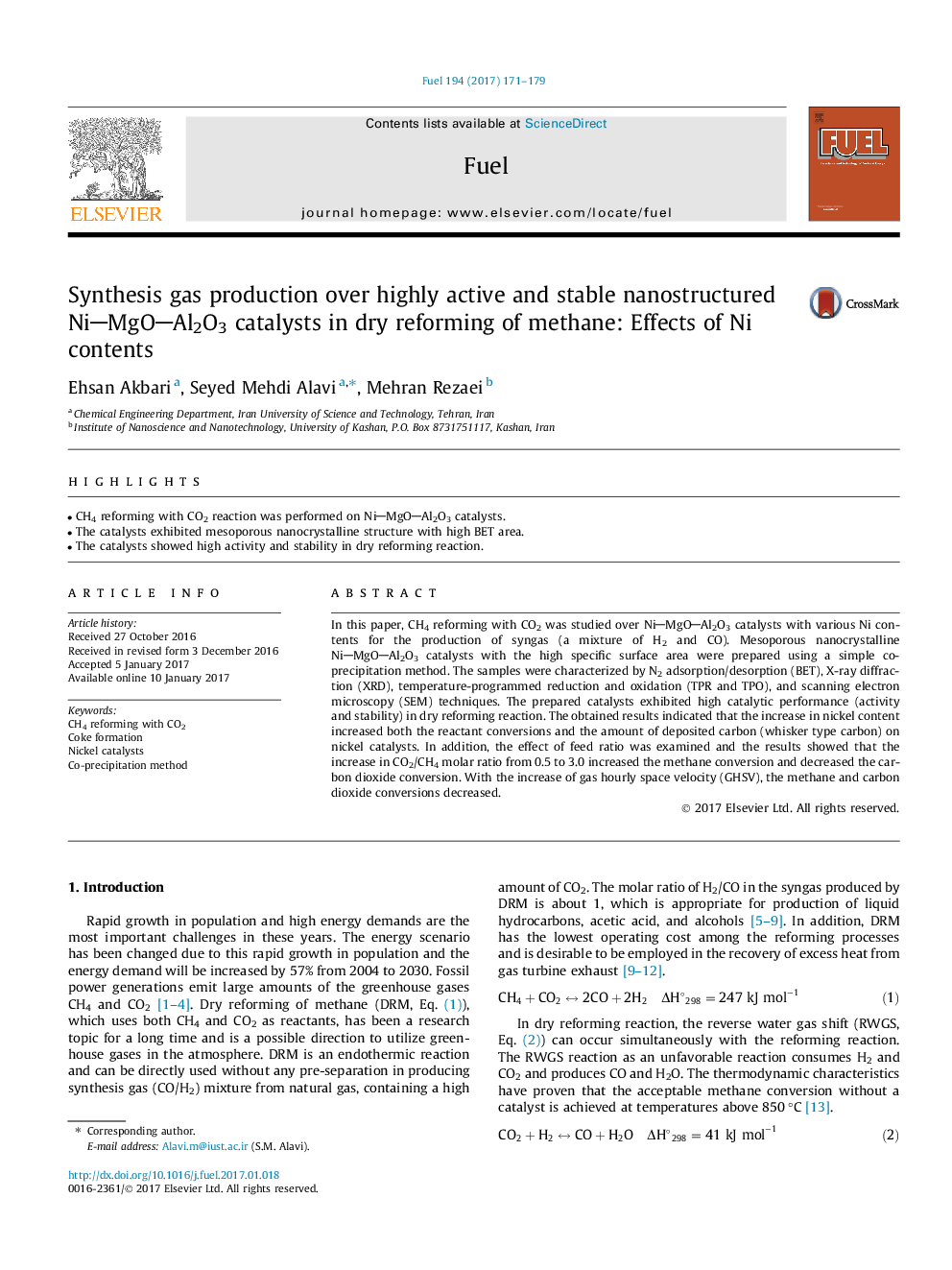 Synthesis gas production over highly active and stable nanostructured NiMgOAl2O3 catalysts in dry reforming of methane: Effects of Ni contents