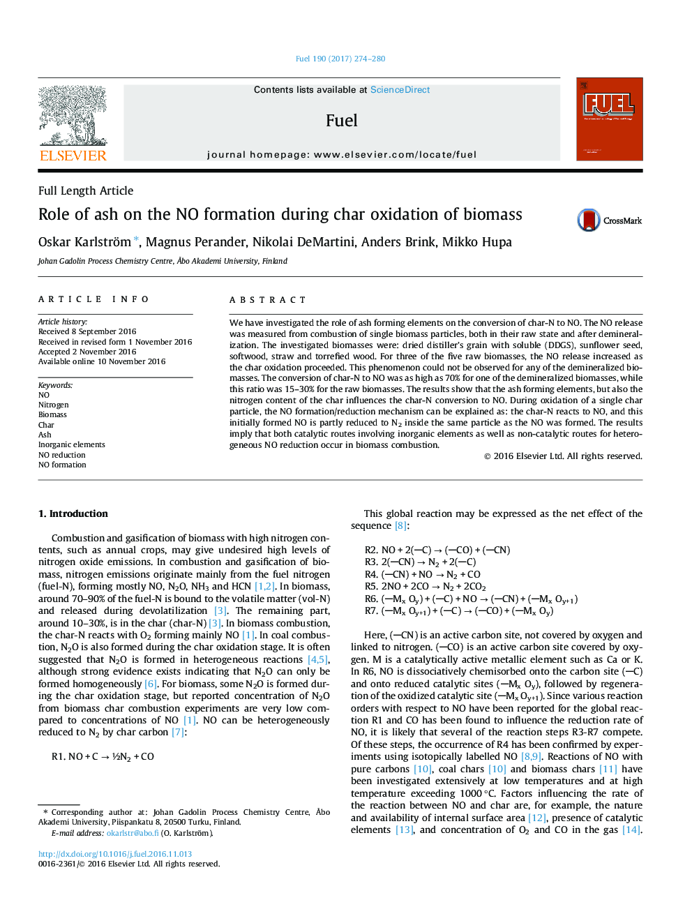 Role of ash on the NO formation during char oxidation of biomass