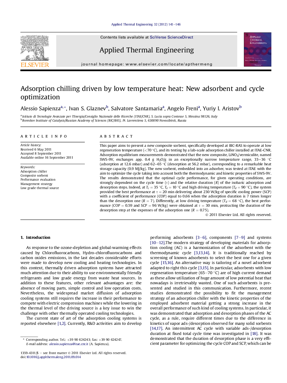 Adsorption chilling driven by low temperature heat: New adsorbent and cycle optimization