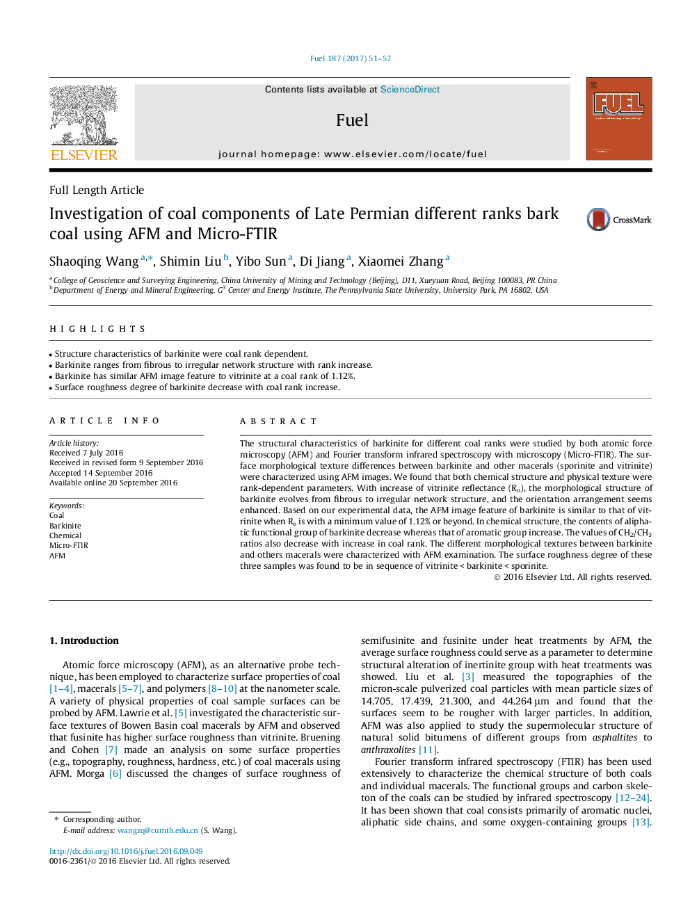 Investigation of coal components of Late Permian different ranks bark coal using AFM and Micro-FTIR