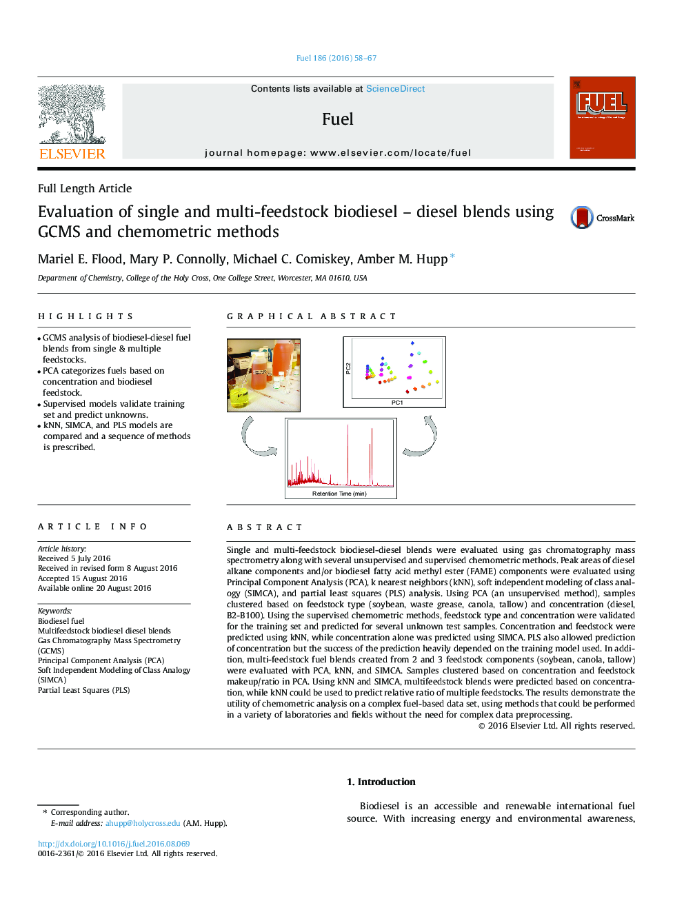 Evaluation of single and multi-feedstock biodiesel – diesel blends using GCMS and chemometric methods