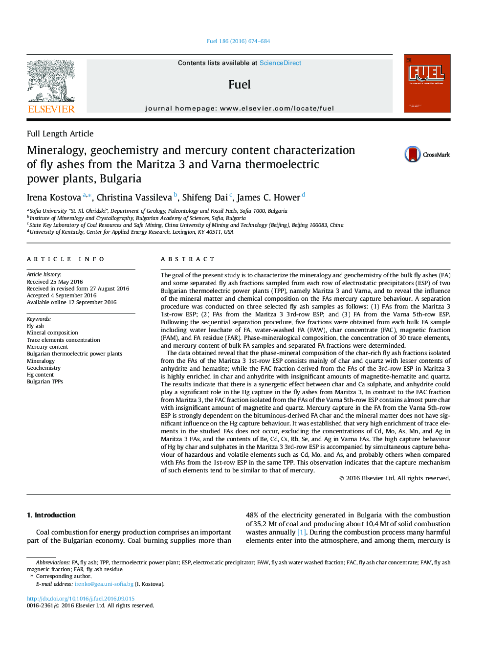 Mineralogy, geochemistry and mercury content characterization of fly ashes from the Maritza 3 and Varna thermoelectric power plants, Bulgaria