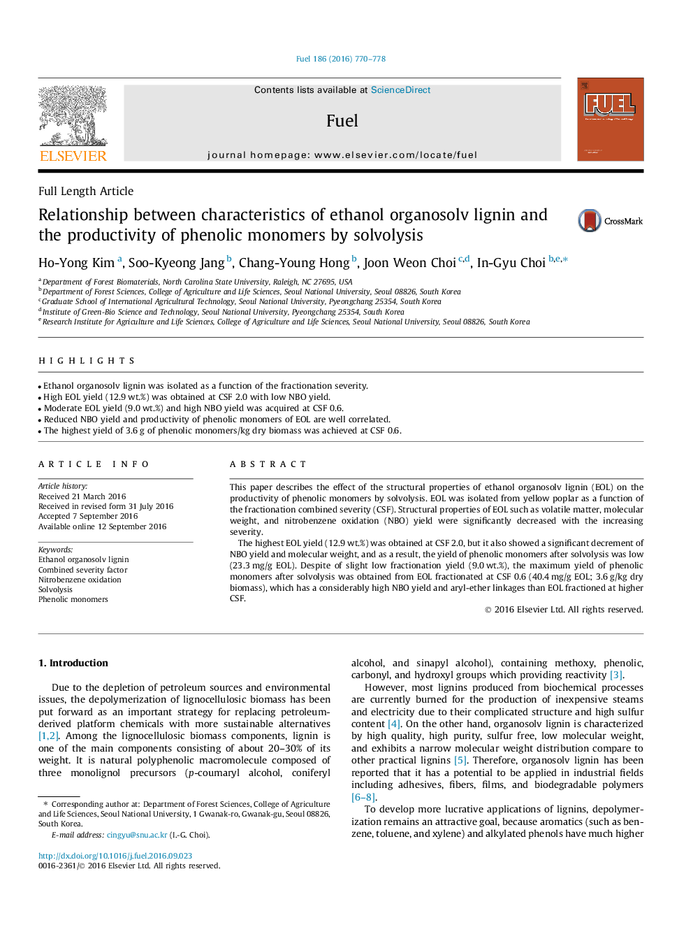 Relationship between characteristics of ethanol organosolv lignin and the productivity of phenolic monomers by solvolysis